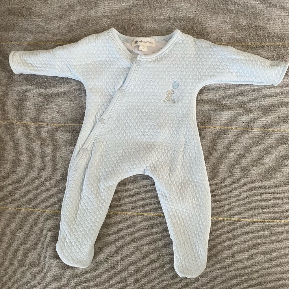 Babycottons soft, lined, quilted blue newborn footie